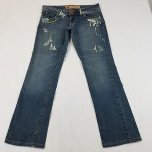 Apple Bottoms Jeans Womens 6 Blue Bootcut Rhinestones Sequins Low Rise Y2K